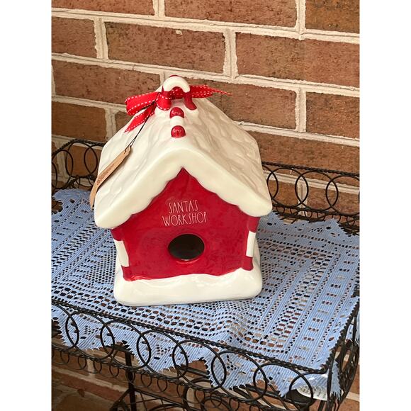 Rae Dunn Santa Workshop House GINGERBREAD Birdhouse Christmas RARE